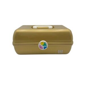 Vintage 90's Caboodles 2 Tier Makeup Travel Case‎ Organizer Vanity Mirror Gold